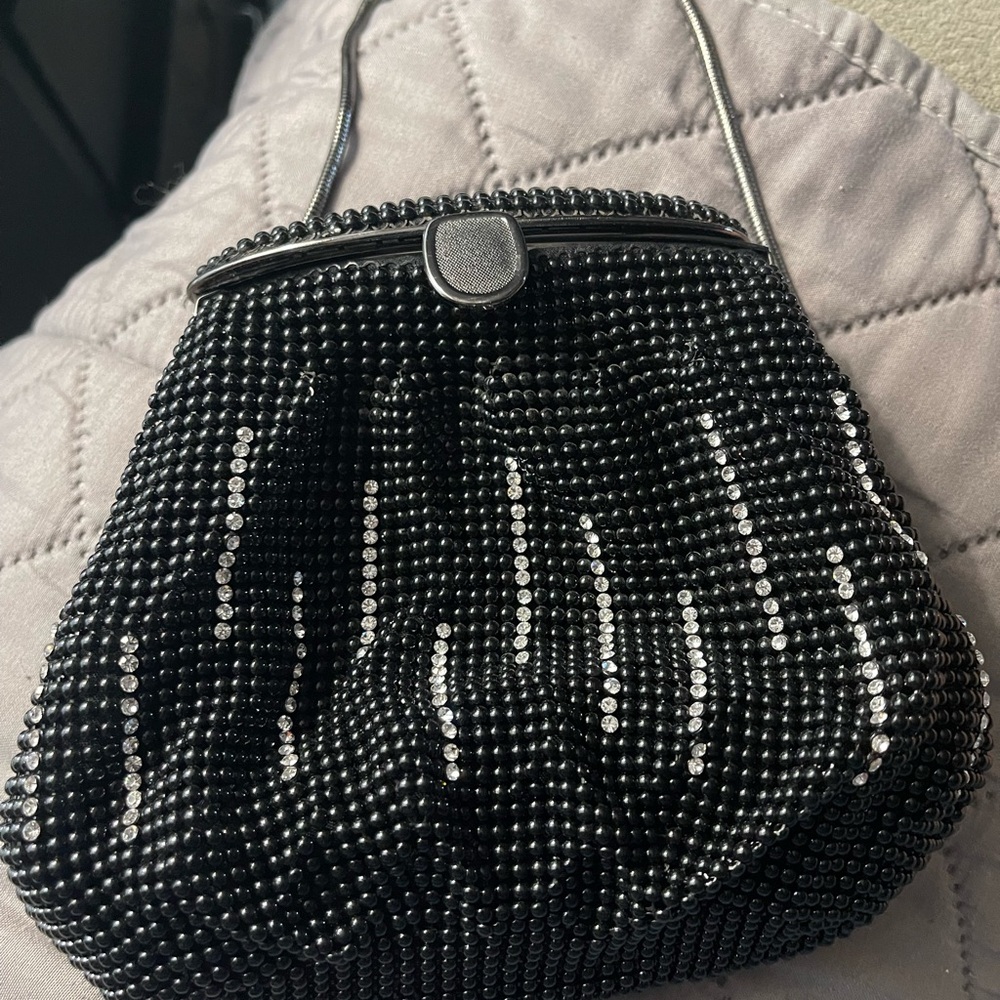Whiting & Davis Black and Silver Beaded Clutch